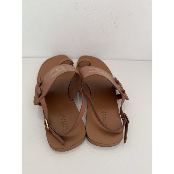 CHANEL Brown CC Logo Gold Ankle Strap Toe Ring Sandals EU 39 US 9 Authentic - Picture 4 of 8